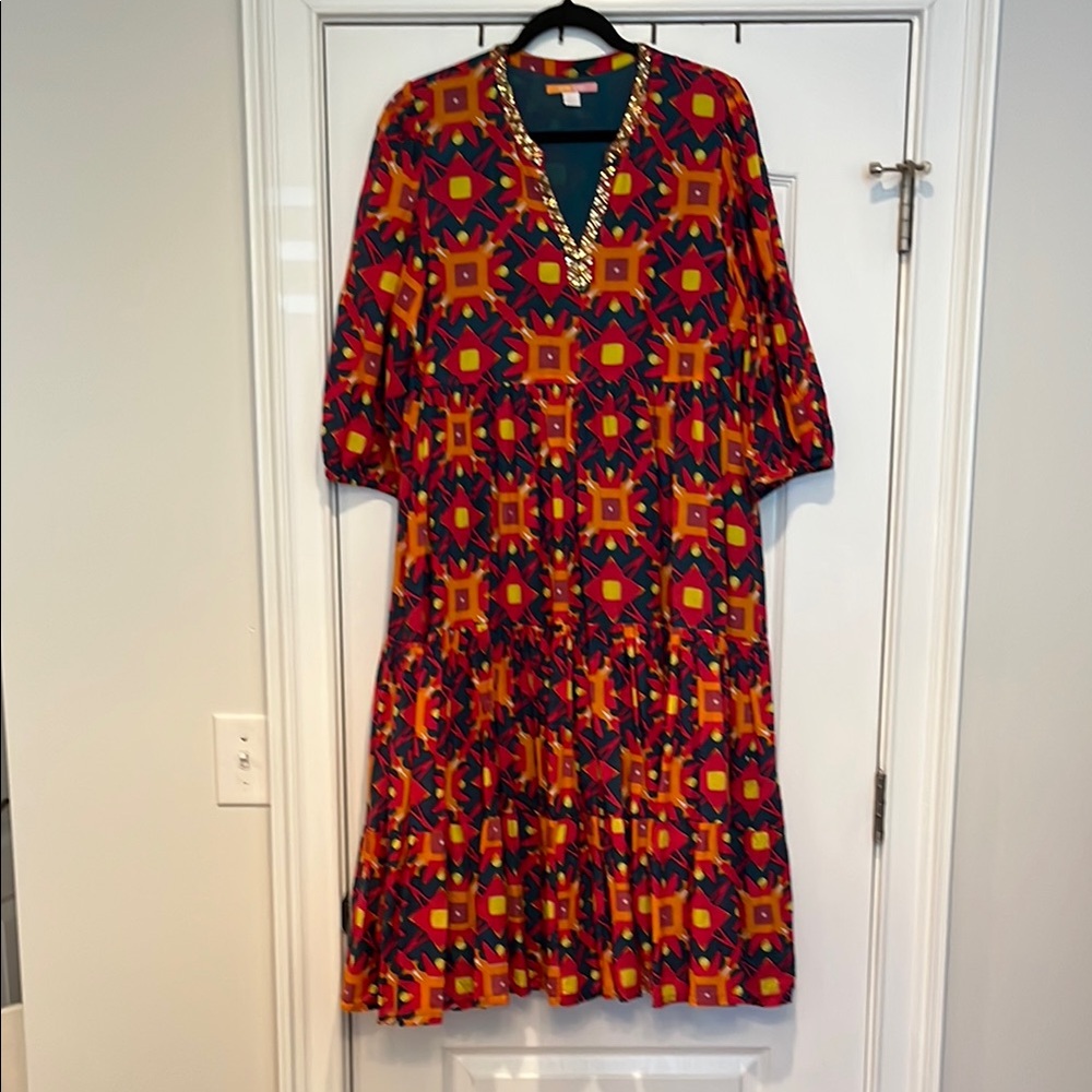 Orange and Blue Ruffled Tiered Sundress